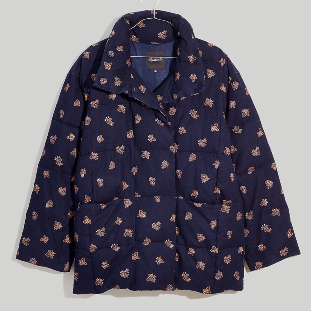 Madewell Corduroy Crop Puffer Jacket in Brittanica Blockprint